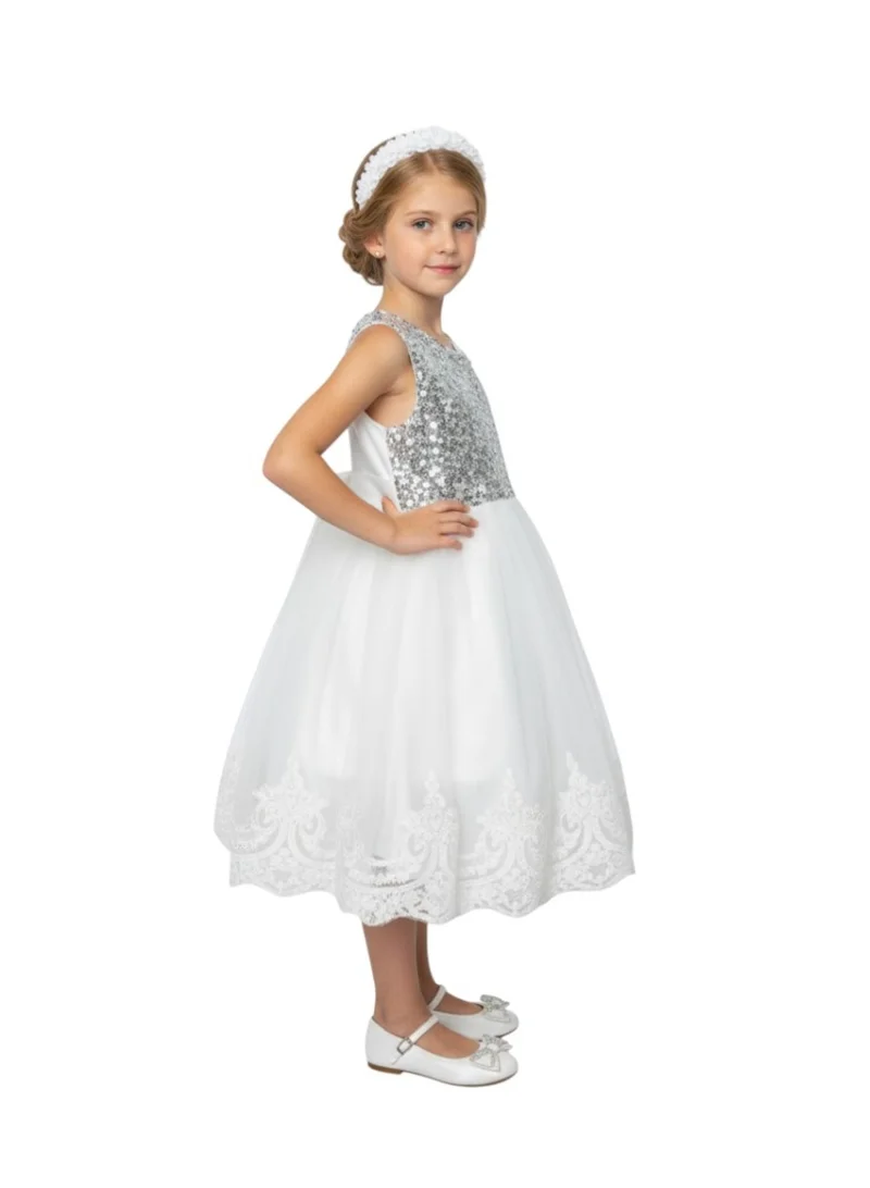D'Daniela Mini Maya Kids Sequin Applique Dress white